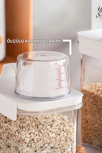 GRİMOR Life 1 Adet Sızdırmaz Depolama Erzak Bakliyat Saklama Kabı- Ölçekli Kapak 1800 ml Etiket Hediyeli - Resim 3