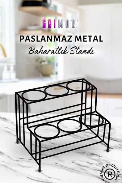 GRİMOR Life 6 Bölmeli Metal Baharatlık Standı- Baharatlık Düzenleyici Organizer