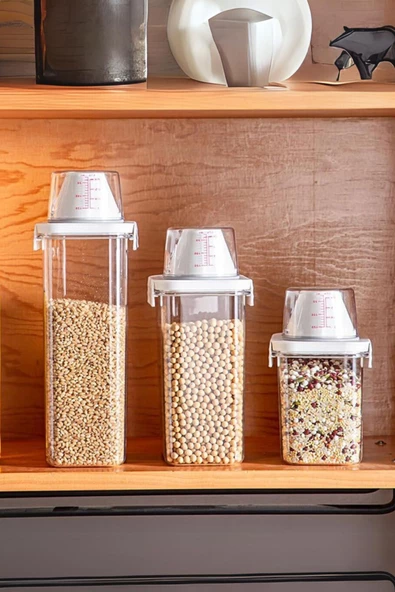 GRİMOR Life 3 Lü Sızdırmaz Depolama Kedi Köpek Mama Saklama Kabı- Ölçekli Erzak Depolama 1100 ml 1800 ml 2300 ml - 7