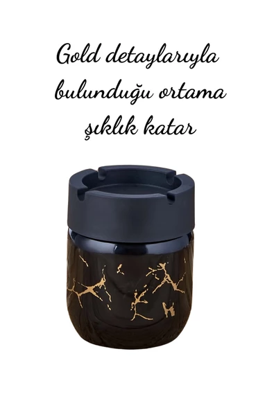 GRİMOR Life Siyah Mermer Desenli Dekoratif Cam Kokusuz Küllük Kül Tablası 425 Cc - 3