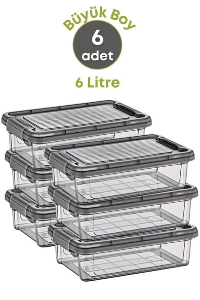 GRİMOR Life 6 Adet Kilitli Jumbo Boy Erzak Saklama Kabı Buzdolabı Düzenleyici 6 Lt.-dipfriz - 3