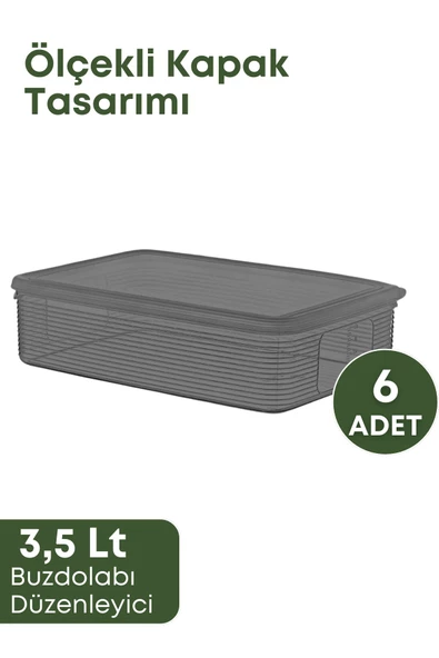 GRİMOR Life 6 Adet Buzdolabı Düzenleyici Saklama Kabı Seti 3,5 Lt Füme-dipfrize Girebilen Saklama Kabı - 4