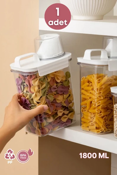 GRİMOR Life 1 Adet Sızdırmaz Depolama Erzak Bakliyat Saklama Kabı- Ölçekli Kapak 1800 ml Etiket Hediyeli