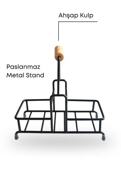 GRİMOR Life Metal Standlı Krom Detaylı Banyo Seti Siyah- Sıvı Sabunluk Katı Sabunluk Diş Fırçalık - 8