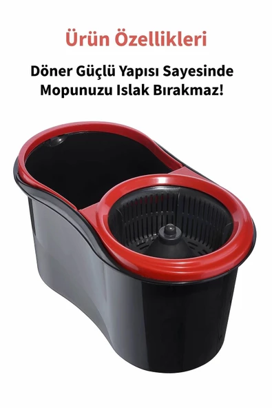 GRİMOR Life Quantum Black Microfiber Döner Başlıklı Temizlik Seti Mega Boy Mop 16 Lt.+yedek Mop Hediyeli - Resim 2