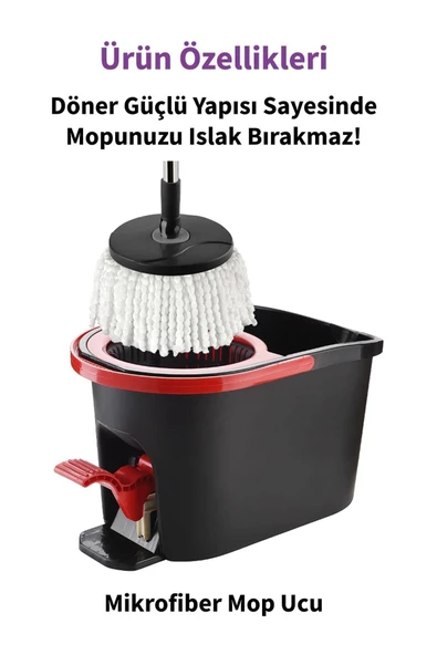GRİMOR Life Ultra Güçlü Pedallı Döner Başlıklı Mop Temizlik Seti 16 Litre - 5