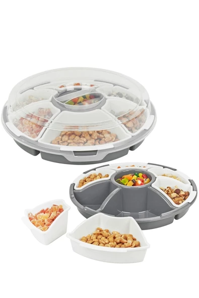 GRİMOR Life 7 Bölmeli Kapaklı Kahvaltılık Saklama Kabı Seti | Kahvaltı Takımı- Gri Renk- Piknik Seti - 2