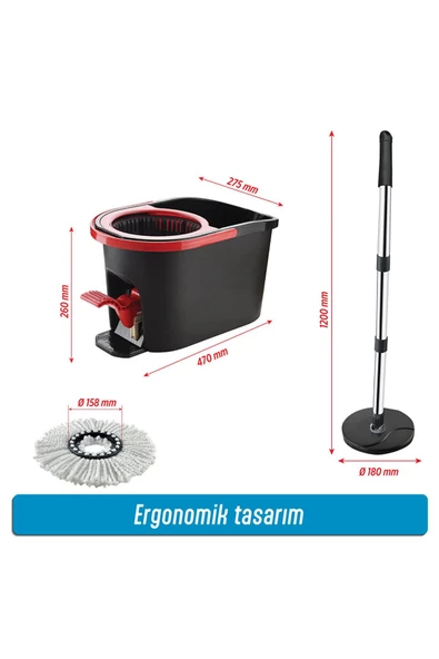 GRİMOR Life Ultra Güçlü Pedallı Döner Başlıklı Mop Temizlik Seti 16 Litre - 3