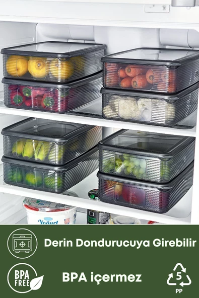 GRİMOR Life 6 Adet Buzdolabı Düzenleyici Saklama Kabı Seti 3,5 Lt Füme-dipfrize Girebilen Saklama Kabı - 2