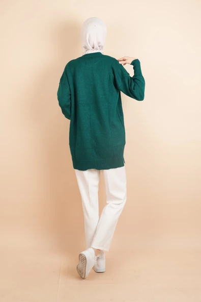Yumoş Tesettür Tunik Basic Düz Tunik Kazak Zümrüt - 4