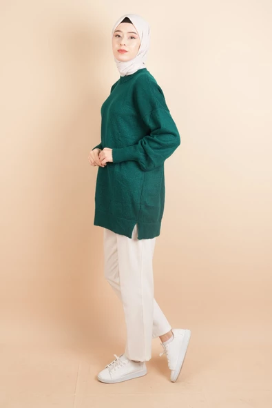 Yumoş Tesettür Tunik Basic Düz Tunik Kazak Zümrüt - 3