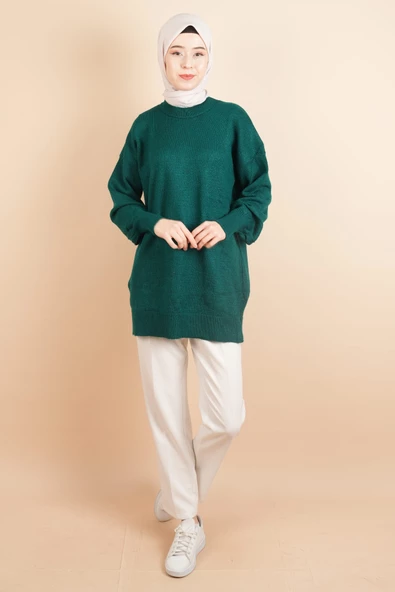 Yumoş Tesettür Tunik Basic Düz Tunik Kazak Zümrüt - 2