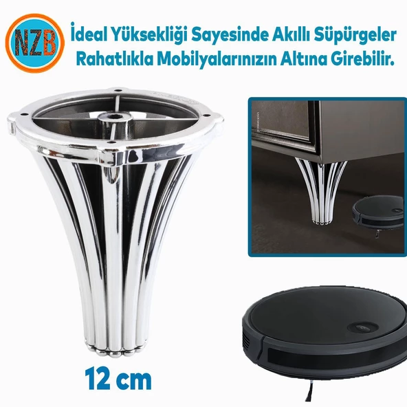 Mobilya Kanepe Koltuk Konsol Tv Ünitesi Baza Ayağı Orta Sehpası Ayak Ayakları 12 cm Krom - Resim 6