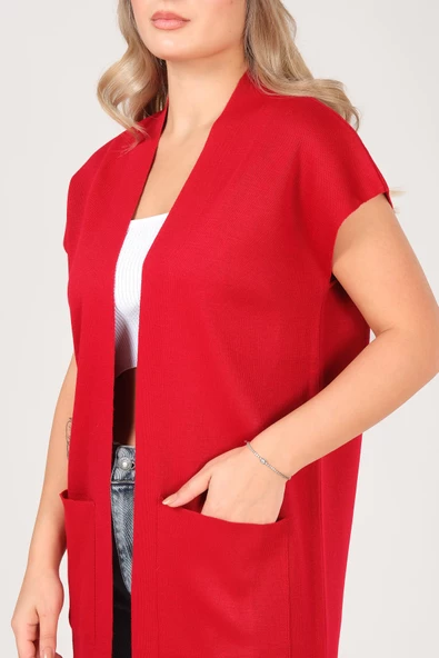 Kadın Cep Detaylı Triko Yelek Kırmızı - 6