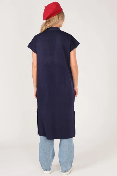 Kadın Cep Detaylı Triko Yelek Lacivert - 5