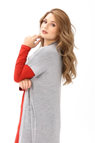 Kadın Cep Detaylı Triko Yelek Gri - 3