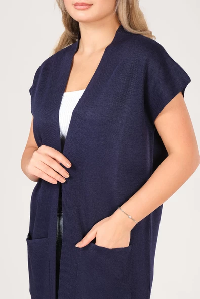 Kadın Cep Detaylı Triko Yelek Lacivert - 6