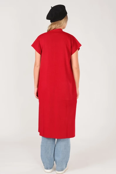 Kadın Cep Detaylı Triko Yelek Kırmızı - 5