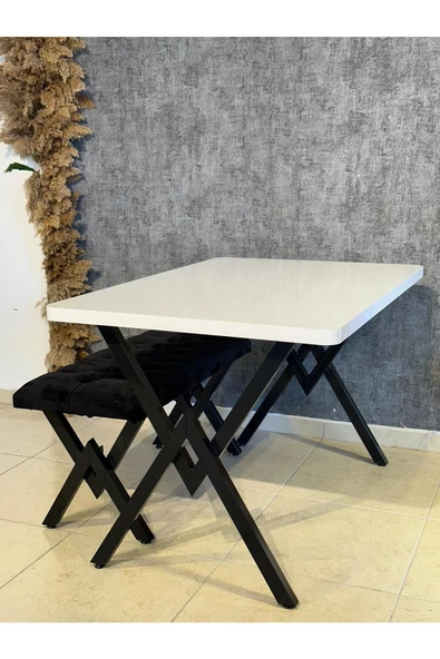 Puflu set takım 80x120 Mutfak Masa Takımı-yemek Masa Takımı BEYAZ 75 cm yükseklik - 2