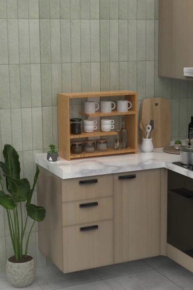 Ahşap Mutfak Tezgah Üstü Dekoratif Organizer Raf - Resim 5