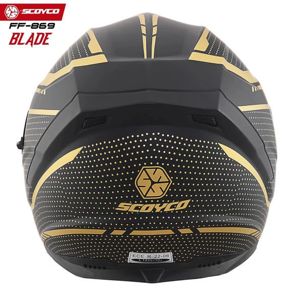 SCOYCO FF-869 BLADE MAT SİYAH-GOLD GÜNEŞ VİZÖRLÜ KAPALI KASK - Resim 5