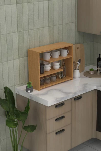 Ahşap Mutfak Tezgah Üstü Dekoratif Organizer Raf - Resim 4