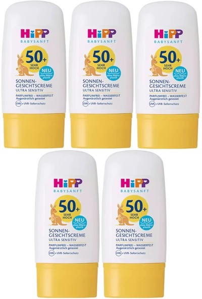 Hipp Babysanft Güneş Kremi -Yüz için Sonnen Gesıchtscreme 50+ Faktör Ultra Sensıtıv 30ML (5 Li Set)