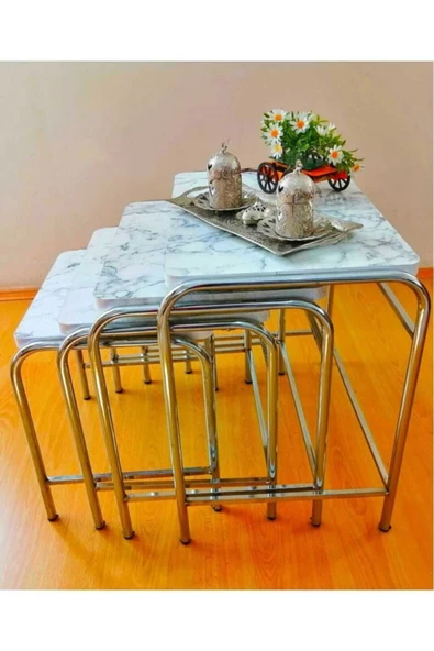4'lü Metal Zigon Sehpa KROM TAPLA: BEYAZ - 2