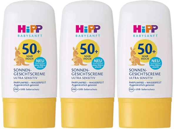 Hipp Babysanft Güneş Kremi -Yüz için Sonnen Gesıchtscreme 50+ Faktör Ultra Sensıtıv 30ML (3 Lü Set)