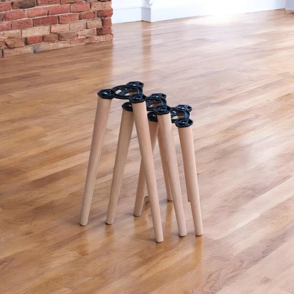 3'lü Sehpa Ayak Takımı Ahşap Zigon Puf Tabure Ayağı Masa Ayakları Açılı Orta Sehpa Bağlantı Aparatlı - 9