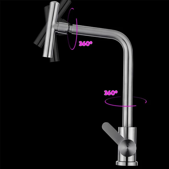Mutfak Bulaşık Musluğu Lavabo Bataryası Sıcak Soğuk Su Girişli Joystick 360° Evye Musluk Batarya - 6