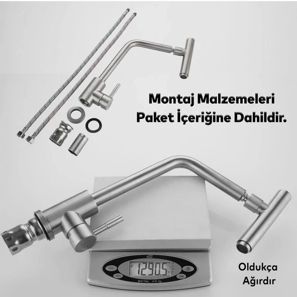 Mutfak Bulaşık Musluğu Lavabo Bataryası Sıcak Soğuk Su Girişli Joystick 360° Evye Musluk Batarya - 4