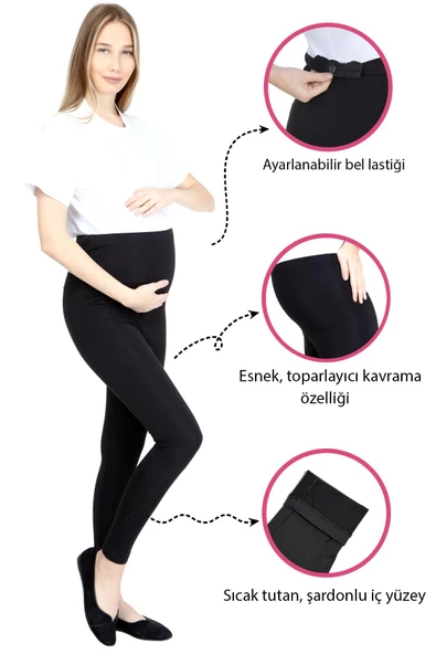 Luvmabelly MYRB8060 Termal İçi Şardonlu Sıcak Tutan Beli Ayarlanabilir Hamile Tayt