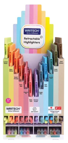 WRITECH W-805S BASMALI FOSFORLU KALEM NEON+PASTEL 12 RENK - 144'LÜ STAND - 2