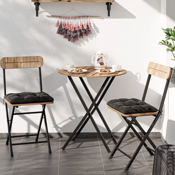 Eportatif Minderli  Bistro Takım Bahçe Masa Sandalye Yuvarlak Çam 1484 - 2