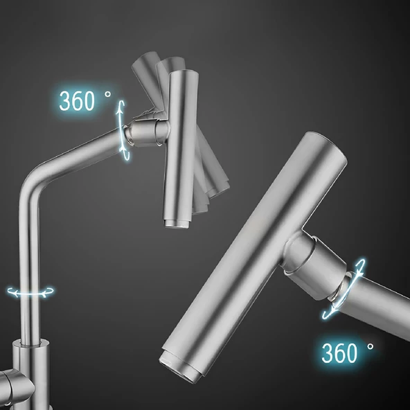 Mutfak Bulaşık Musluğu Lavabo Bataryası Sıcak Soğuk Su Girişli Joystick 360° Evye Musluk Batarya - 2