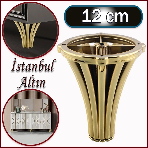 Mobilya Kanepe Koltuk Konsol Tv Ünitesi Baza Ayağı Orta Sehpası Ayak Ayakları 12 cm Altın - 2