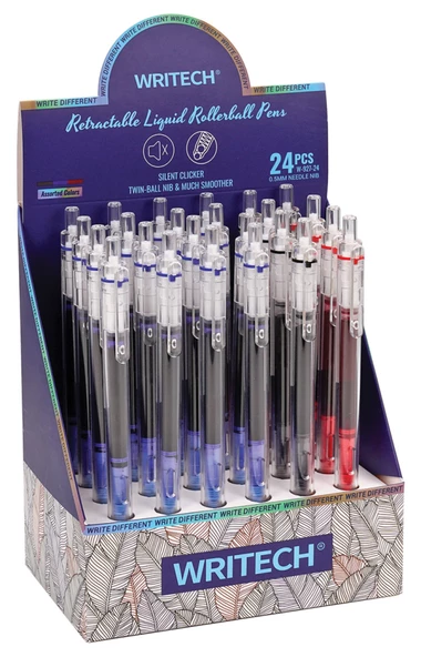 WRITECH W-927 BASMALI ROLLER 0,5MM KALEM (MAVİ-SİYAH-KIRMIZI) - 24'LÜ SET - 2
