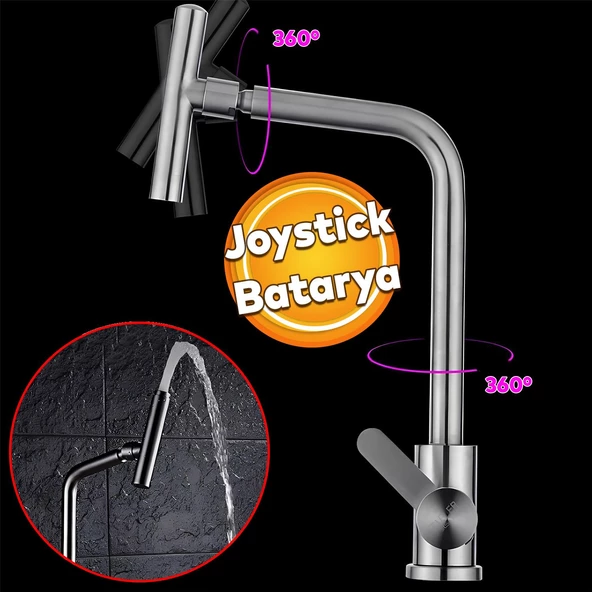 Mutfak Bulaşık Musluğu Lavabo Bataryası Sıcak Soğuk Su Girişli Joystick 360° Evye Musluk Batarya