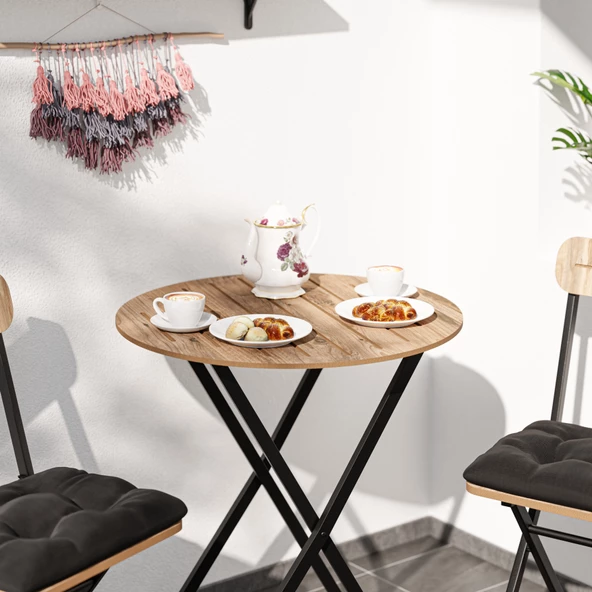 Eportatif Minderli  Bistro Takım Bahçe Masa Sandalye Yuvarlak Çam 1484 - 3