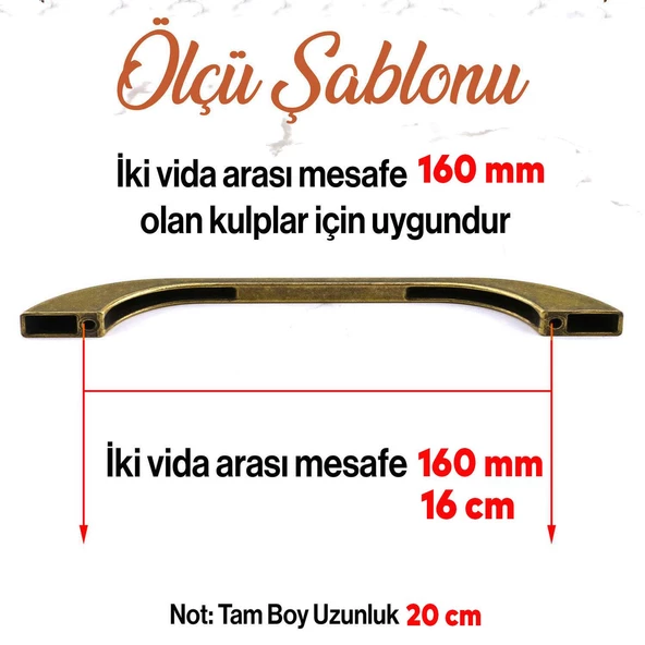 Meriç 160 mm - 16 cm Eskitme Antik Sarı Metal Mobilya Mutfak Dolabı Dolap Kulpu Kulbu Kulpları - 2