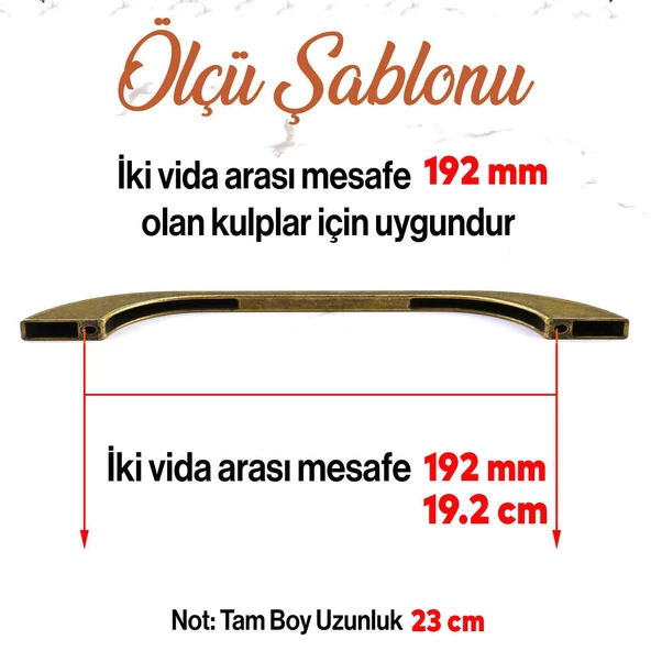 Meriç 192 mm - 19.2 cm Eskitme Antik Sarı Metal Mobilya Mutfak Dolabı Dolap Kulpu Kulbu Kulpları - 2