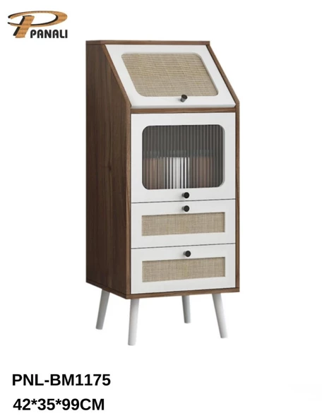 Panalı Rattan 2 Çekmeceli 1 Kapaklı Ekmeklikli Dolap BM1175 - 2