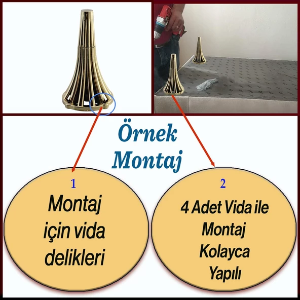 Mobilya Konsol Kanepe Koltuk Tv Ünitesi Baza Ayağı Orta Sehpası Ayakları 16 cm Gold Altın - Resim 4