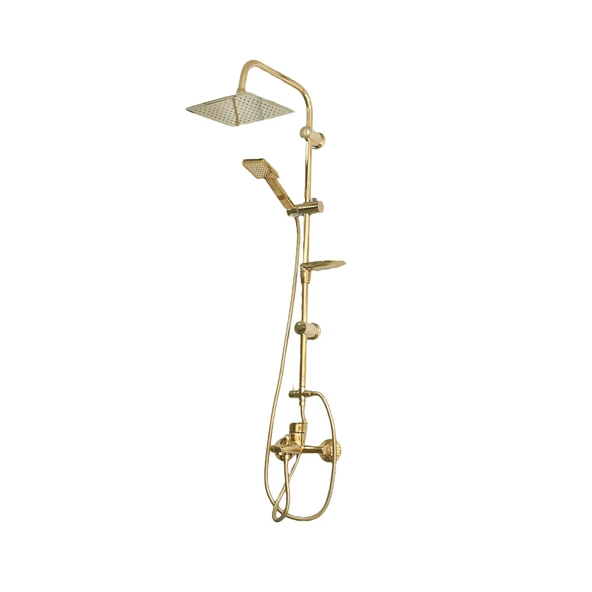 FKN Altın Duş Takımı Banyo Bataryası Lavabo Bataryası Lavabo Yüzüğü ve Süzgeci - Resim 2