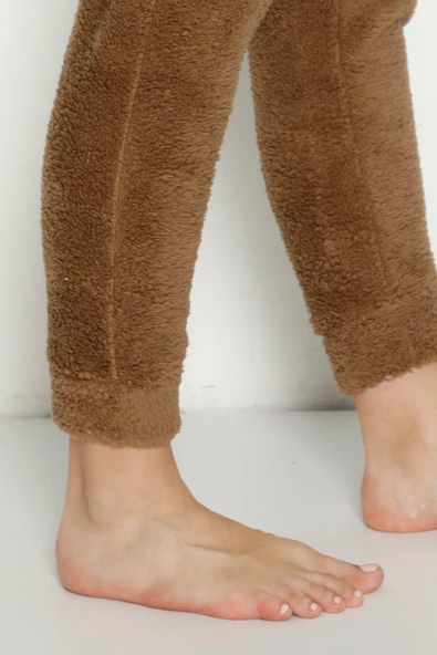 Altınay Kadın Cepli Lüx Pofuduk Polar Peluş Kışlık Pijama Altı - 7