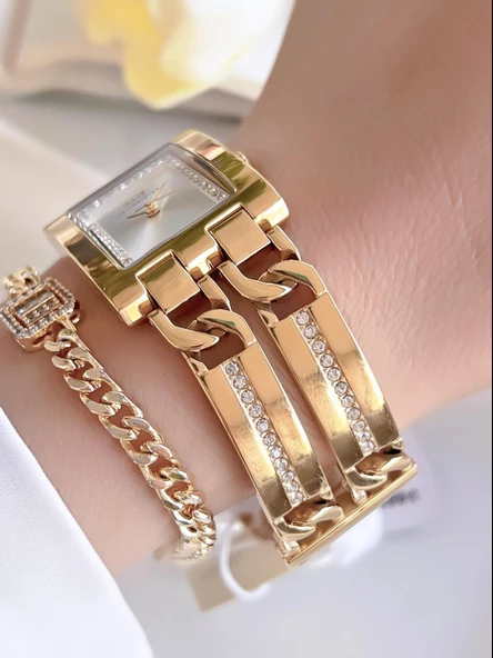 RMS Romanson Kararma Renk Atma Yapmaz 30 Mt Su Gecirmez Kadın Kol Saati+Bileklik AG1553.03 - Resim 3