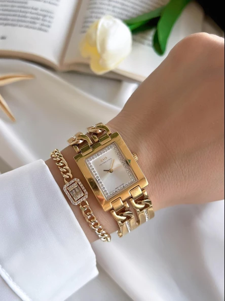 RMS Romanson Kararma Renk Atma Yapmaz 30 Mt Su Gecirmez Kadın Kol Saati+Bileklik AG1553.03 - Resim 2