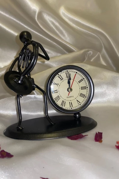 Müzisyen Metal Saat El Yapımı Büro Masa Saat Biblo Trambolin Borozan - Resim 2