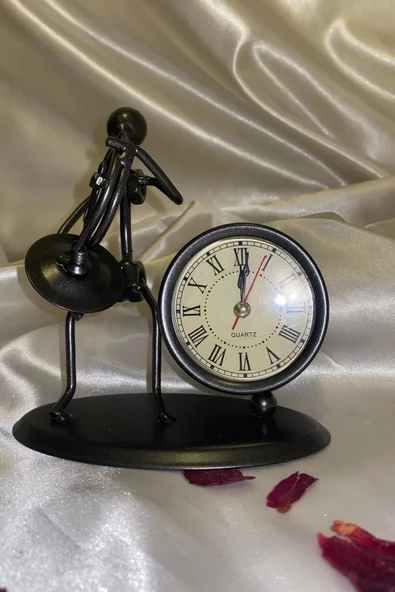 Müzisyen Metal Saat El Yapımı Büro Masa Saat Biblo Trambolin Borozan - Resim 4
